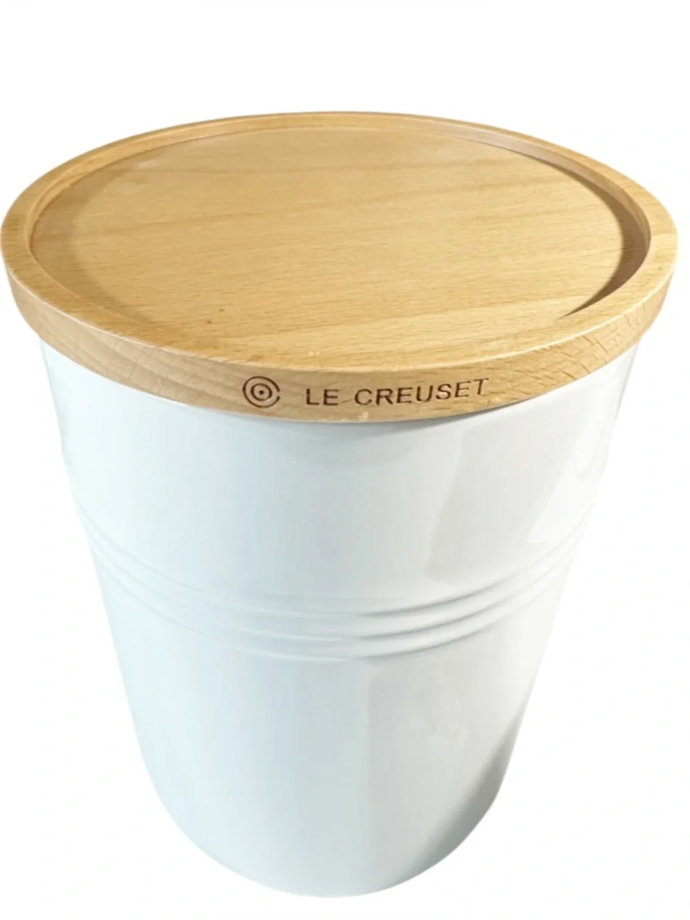 Le Creuset CERAMIC CANISTER with Wood Lid - WHITE 5.5” x 5.5” x 8”